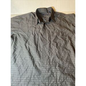 WOODYS RETRO LOUNGE Mens Button Up Tshirt Size Medium Grey Stripe/square Pattern